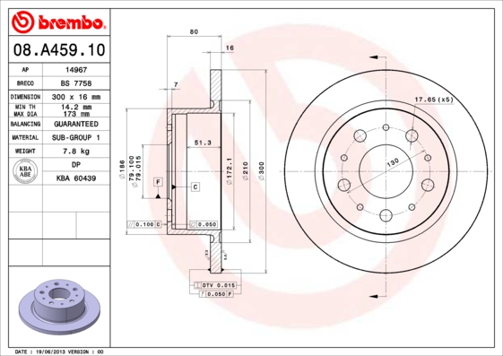 BREMBO Hátsó féktárcsa 08.A459.10_BREMBO