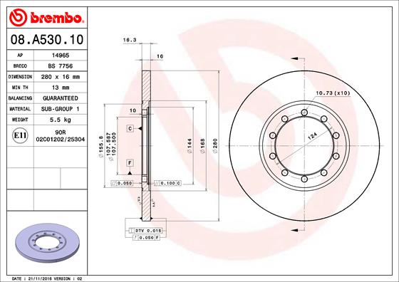 BREMBO Hátsó féktárcsa 08.A530.10_BREMBO