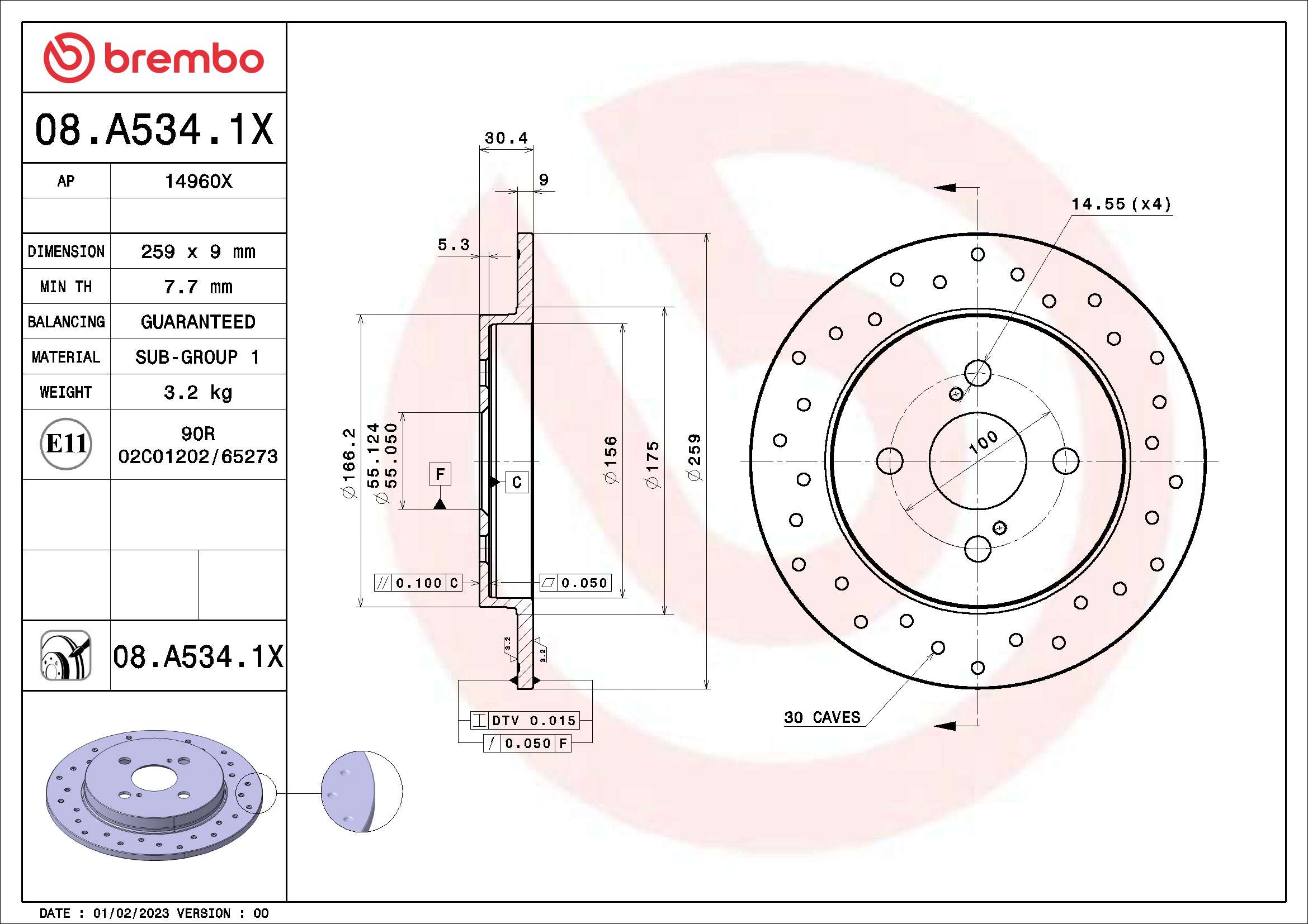 BREMBO Féktárcsa, mind 08.A534.1X_BREMBO