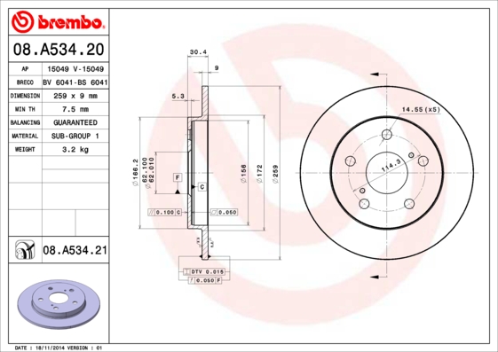 BREMBO Hátsó féktárcsa 08.A534.21_BREMBO