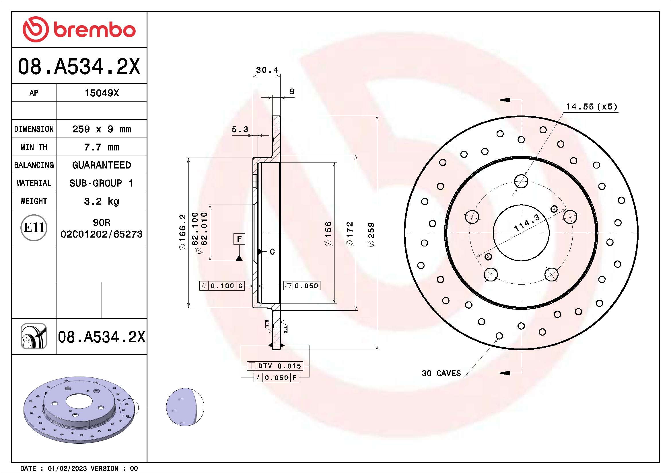 BREMBO Féktárcsa, mind 08.A534.2X_BREMBO