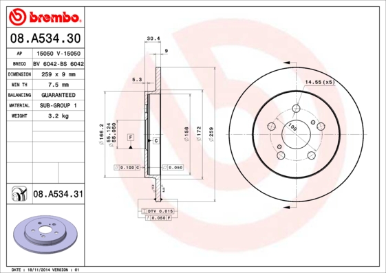 BREMBO Hátsó féktárcsa 08.A534.31_BREMBO