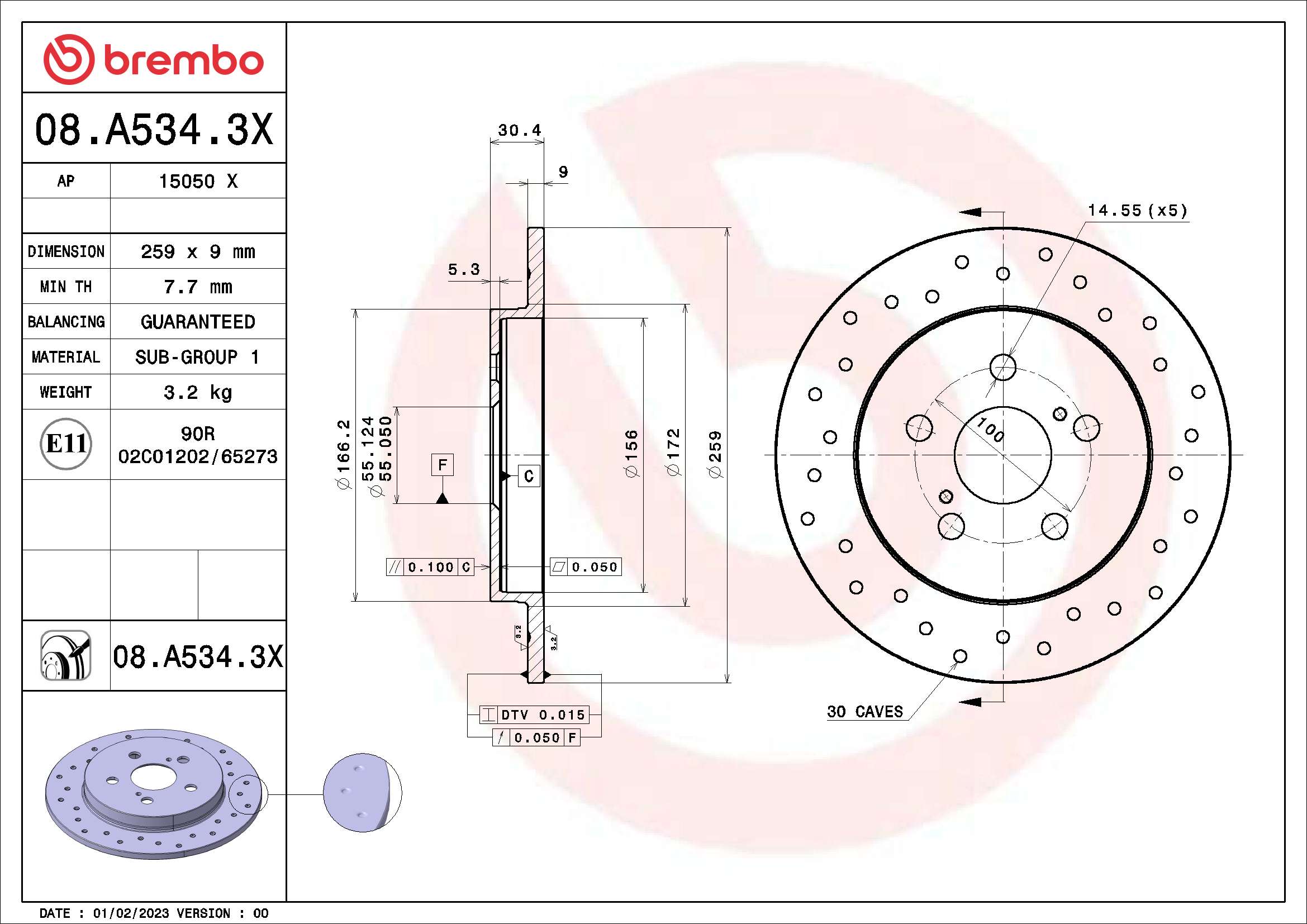 BREMBO Féktárcsa, mind 08.A534.3X_BREMBO