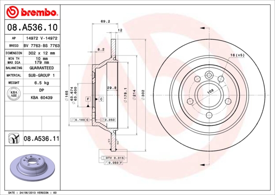 BREMBO Hátsó féktárcsa 08.A536.11_BREMBO