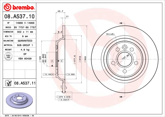 BREMBO Hátsó féktárcsa 08.A537.11_BREMBO