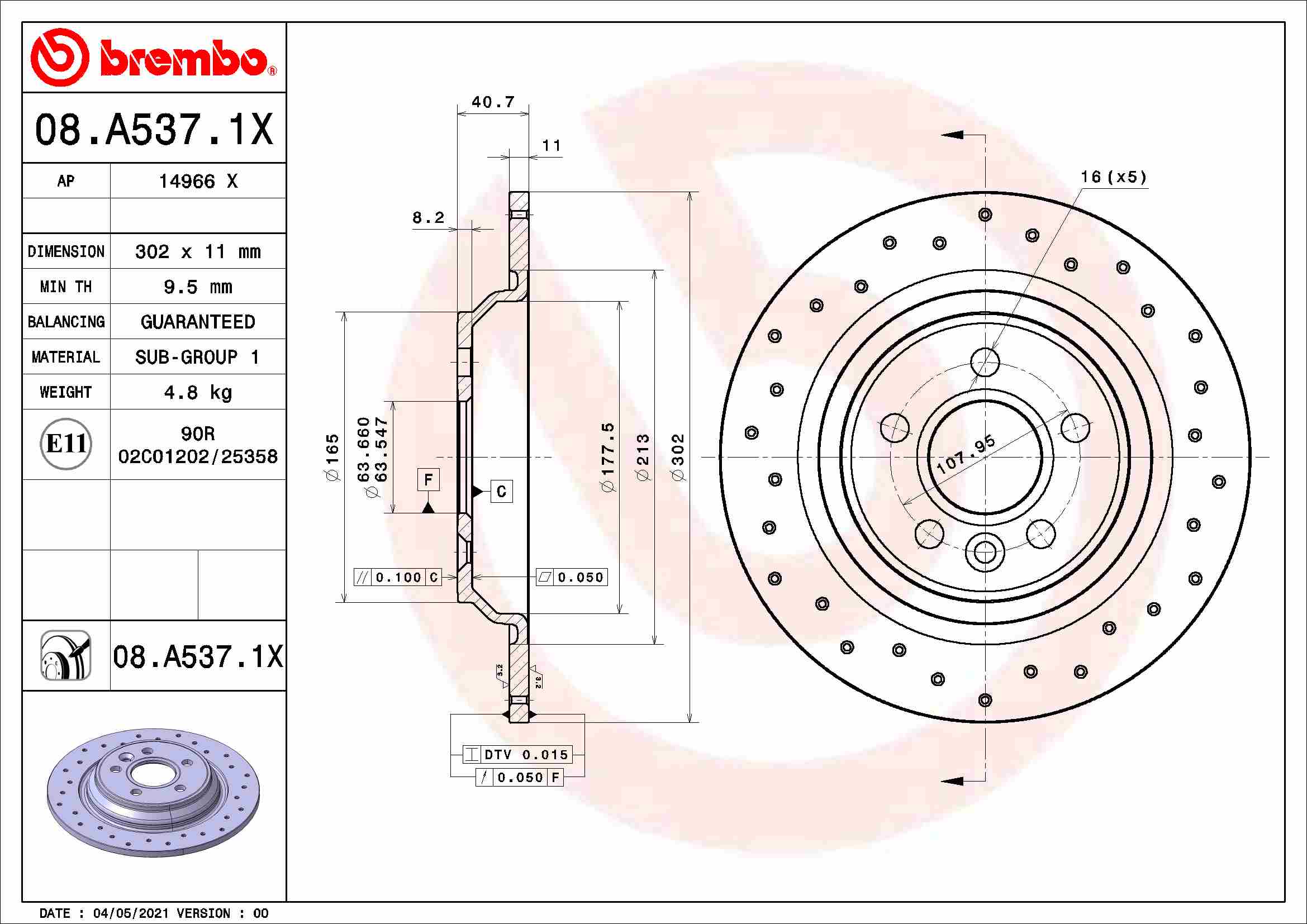 BREMBO Féktárcsa, mind 08.A537.1X_BREMBO