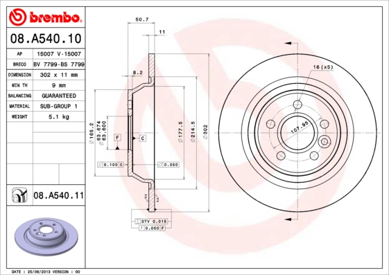 BREMBO Hátsó féktárcsa 08.A540.11_BREMBO