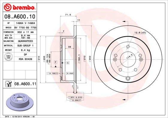 BREMBO Hátsó féktárcsa 08.A600.11_BREMBO