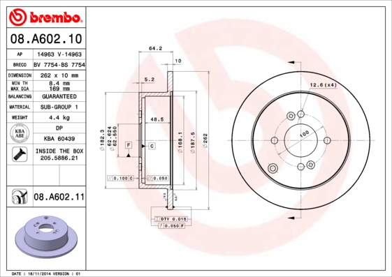 BREMBO Hátsó féktárcsa 08.A602.11_BREMBO