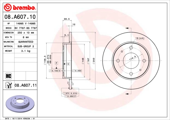 BREMBO Hátsó féktárcsa 08.A607.11_BREMBO