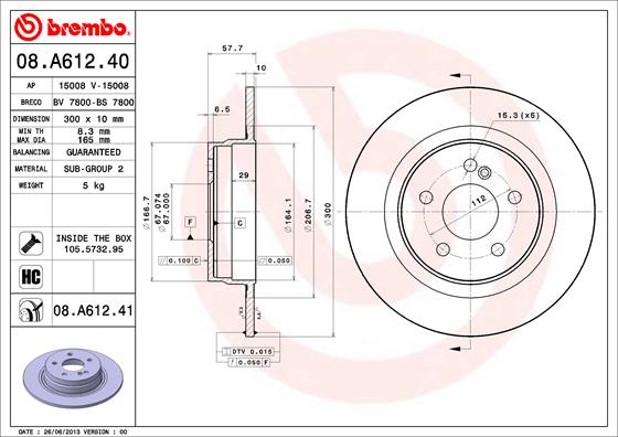 BREMBO Hátsó féktárcsa 08.A612.41_BREMBO