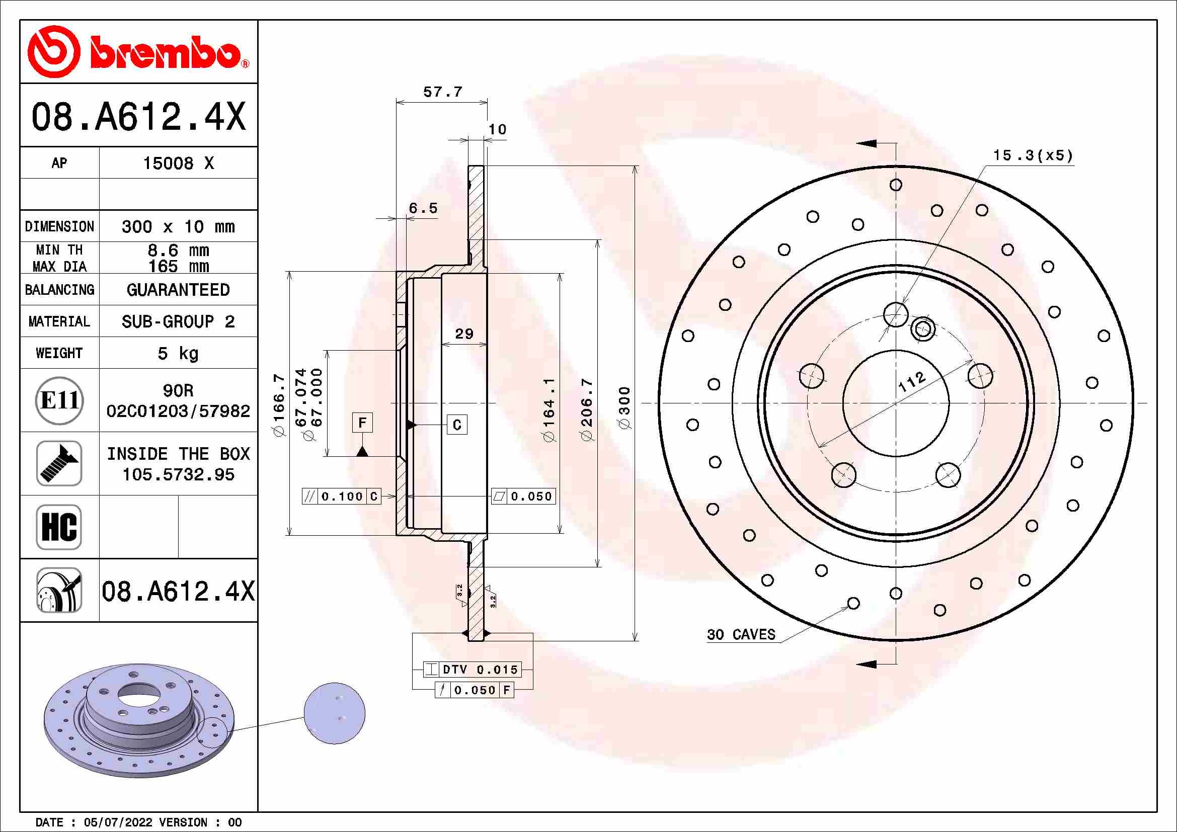 BREMBO Féktárcsa, mind 08.A612.4X_BREMBO