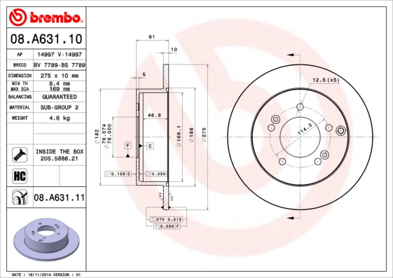 BREMBO Hátsó féktárcsa 08.A631.11_BREMBO