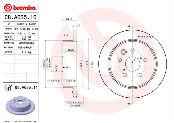 BREMBO Hátsó féktárcsa 08.A635.11_BREMBO