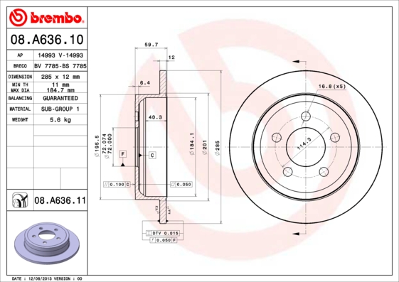 BREMBO Hátsó féktárcsa 08.A636.11_BREMBO