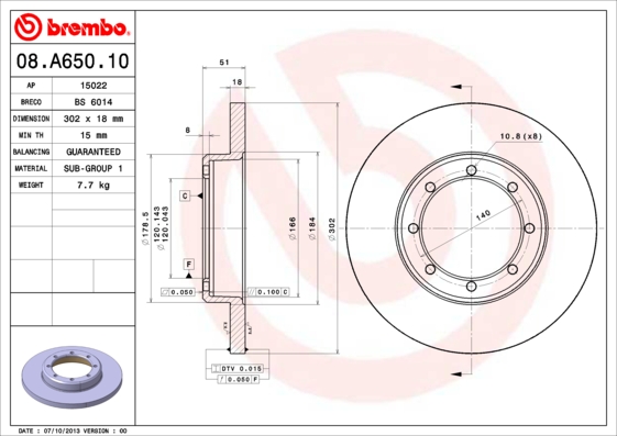 BREMBO Hátsó féktárcsa 08.A650.10_BREMBO