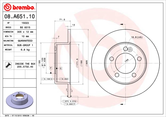 BREMBO Hátsó féktárcsa 08.A651.10_BREMBO