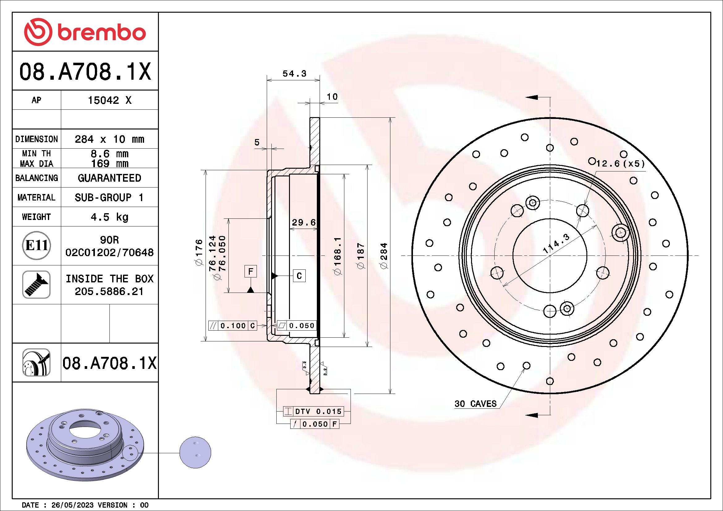 BREMBO Féktárcsa, mind 08.A708.1X_BREMBO