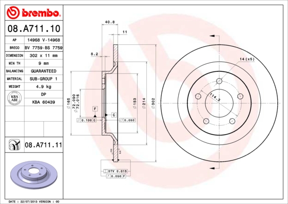 BREMBO Hátsó féktárcsa 08.A711.11_BREMBO