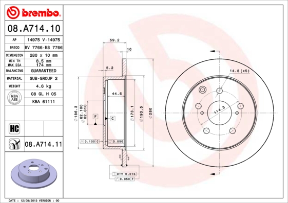 BREMBO Hátsó féktárcsa 08.A714.11_BREMBO