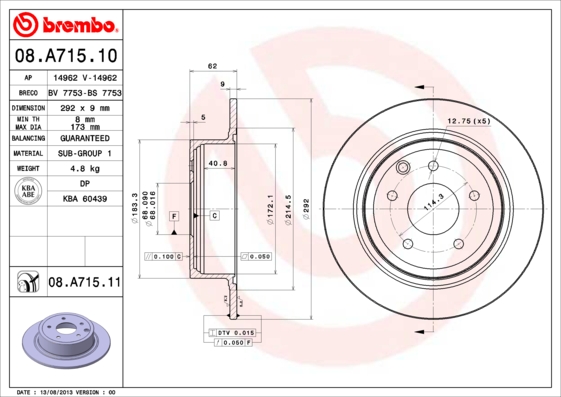 BREMBO Hátsó féktárcsa 08.A715.11_BREMBO