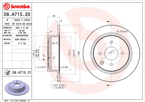 BREMBO Féktárcsa, mind 08.A715.21_BREMBO