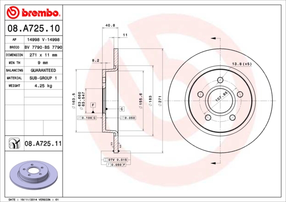 BREMBO Hátsó féktárcsa 08.A725.10_BREMBO