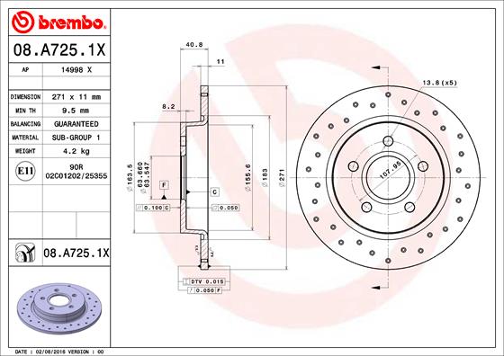 BREMBO Féktárcsa, mind 08.A725.1X_BREMBO