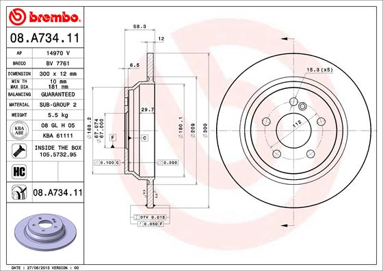 BREMBO Hátsó féktárcsa 08.A734.11_BREMBO