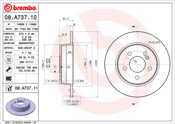 BREMBO Hátsó féktárcsa 08.A737.11_BREMBO