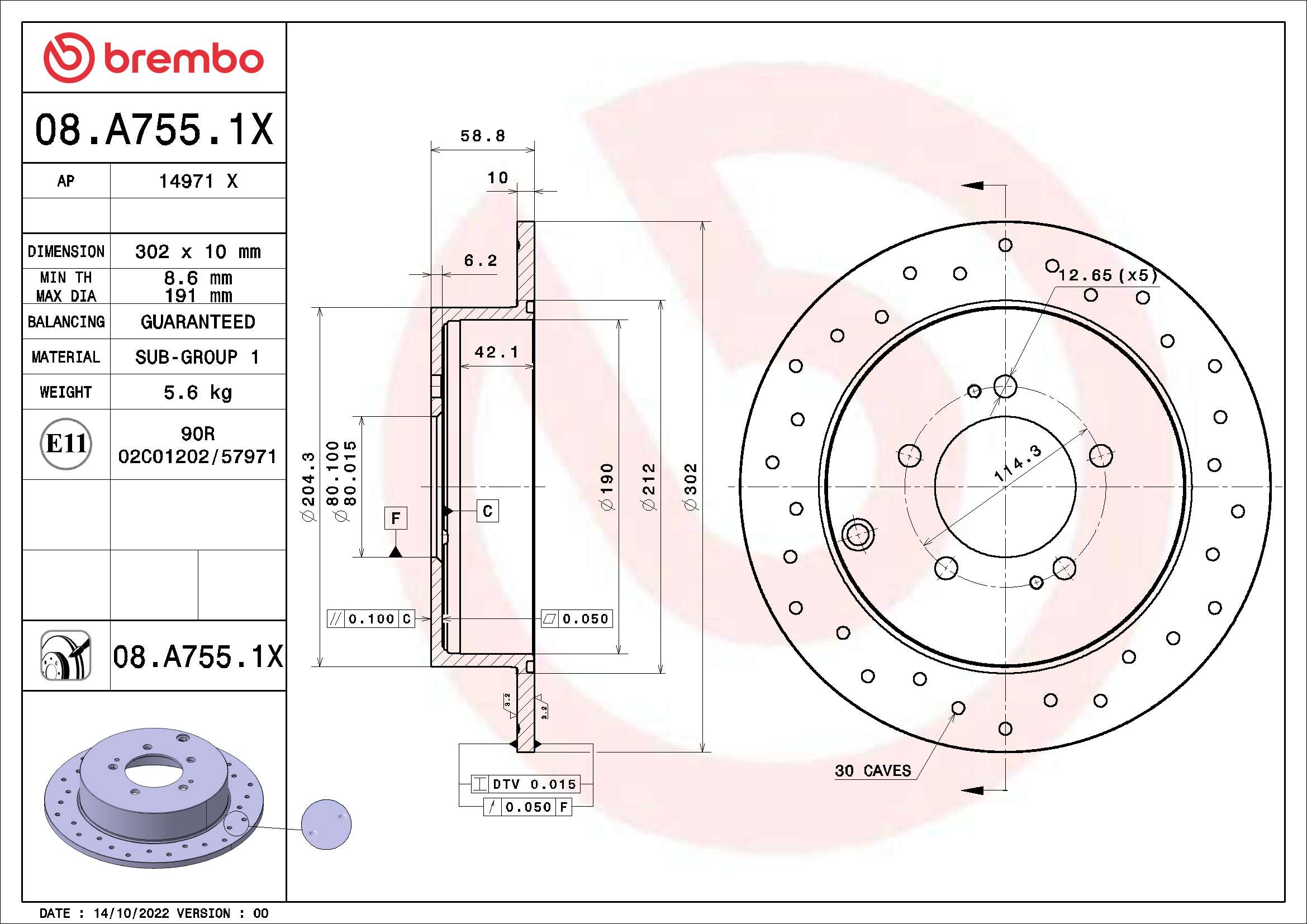 BREMBO Féktárcsa, mind 08.A755.1X_BREMBO