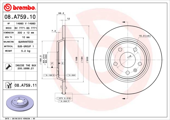 BREMBO Hátsó féktárcsa 08.A759.11_BREMBO