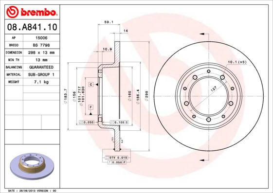 BREMBO Hátsó féktárcsa 08.A841.10_BREMBO