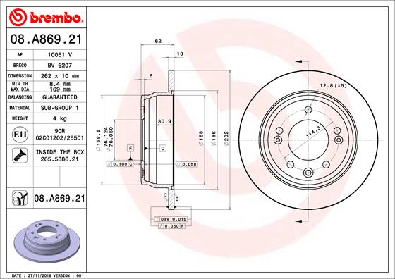 BREMBO Féktárcsa, mind 08.A869.21_BREMBO