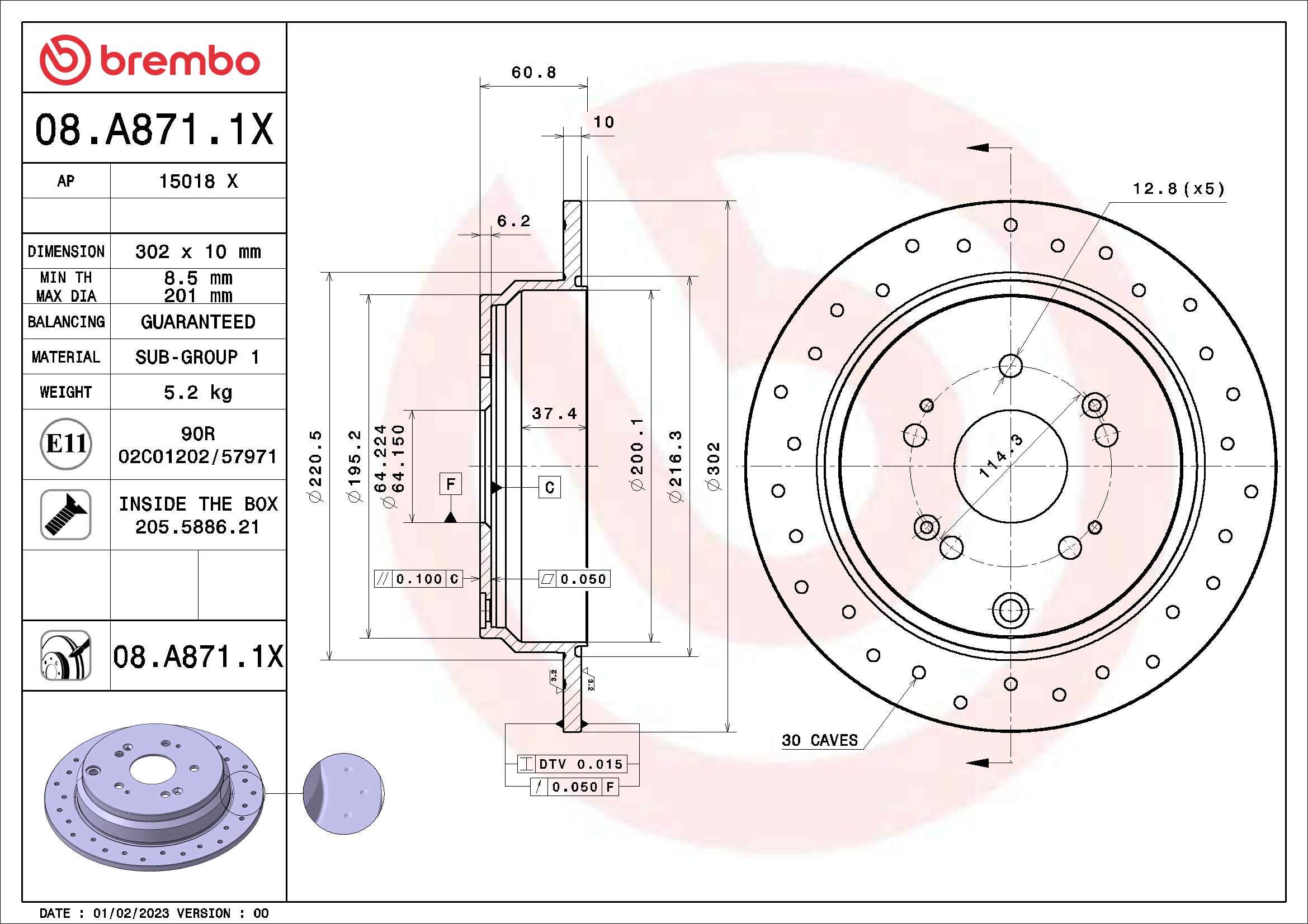 BREMBO Féktárcsa, mind 08.A871.1X_BREMBO