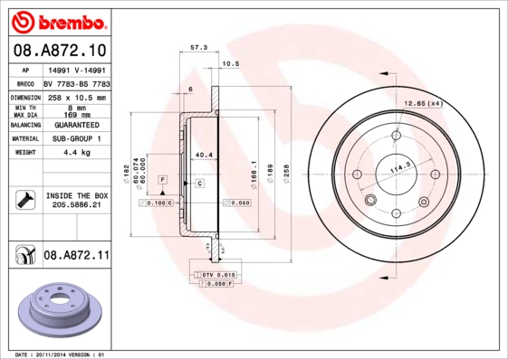 BREMBO Hátsó féktárcsa 08.A872.11_BREMBO