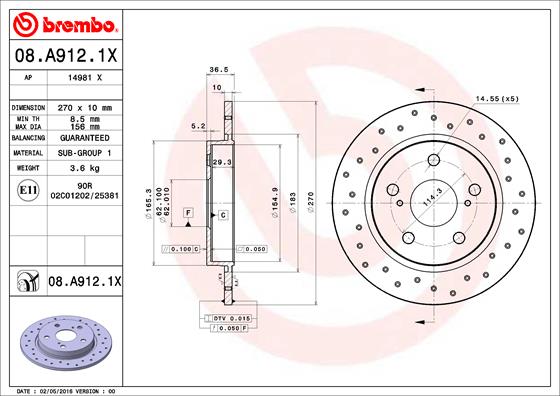 BREMBO Féktárcsa, mind 08.A912.1X_BREMBO