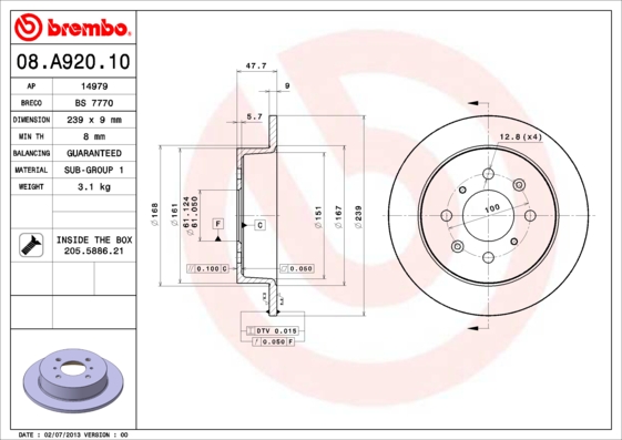 BREMBO Hátsó féktárcsa 08.A920.10_BREMBO