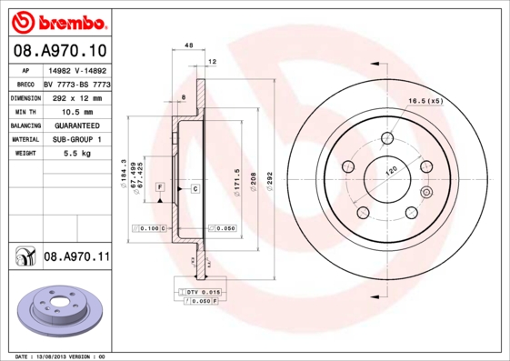 BREMBO Hátsó féktárcsa 08.A970.11_BREMBO