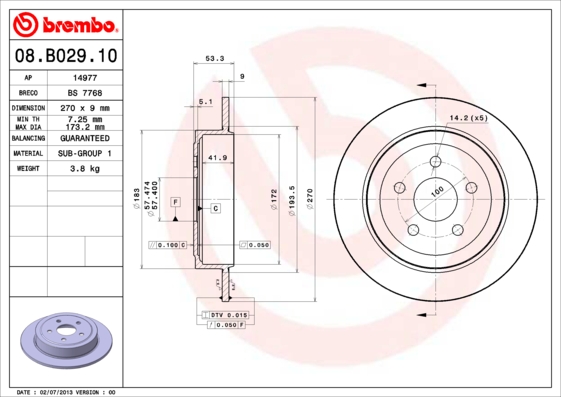 BREMBO Hátsó féktárcsa 08.B029.10_BREMBO