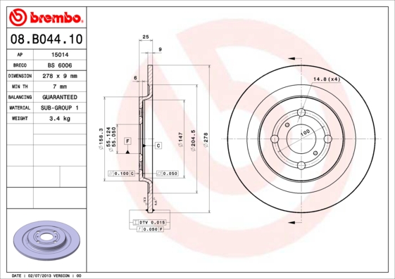 BREMBO Hátsó féktárcsa 08.B044.10_BREMBO