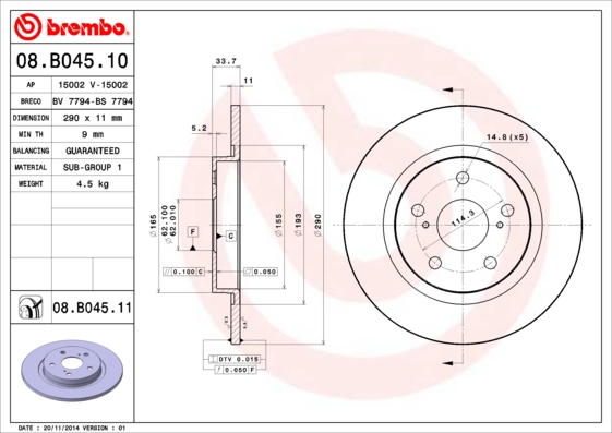 BREMBO Hátsó féktárcsa 08.B045.11_BREMBO