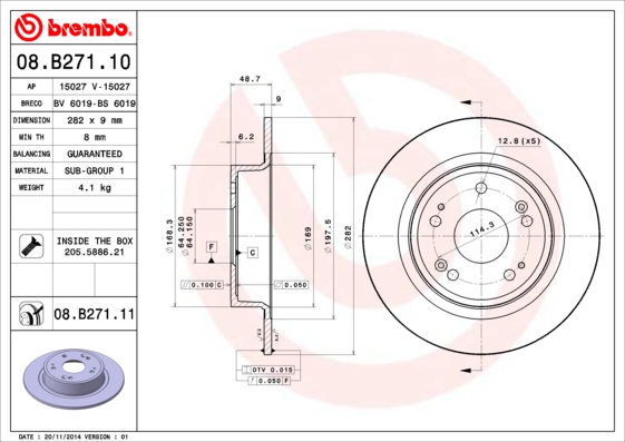 BREMBO Hátsó féktárcsa 08.B271.11_BREMBO