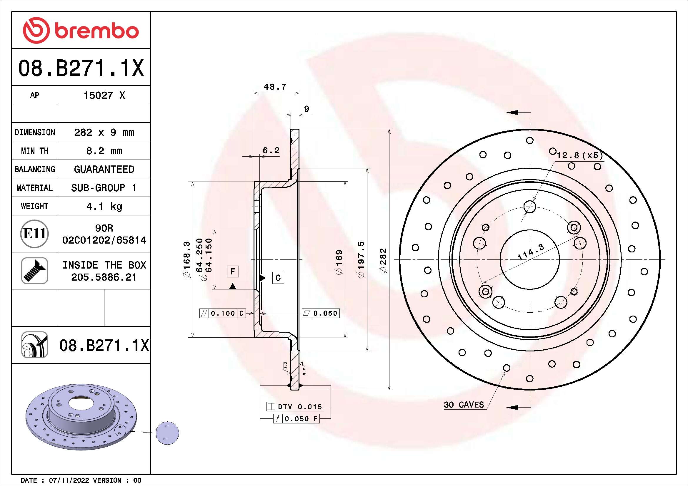 BREMBO Féktárcsa, mind 08.B271.1X_BREMBO