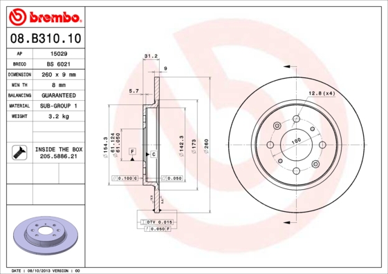 BREMBO Hátsó féktárcsa 08.B310.10_BREMBO