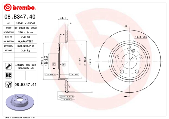 BREMBO Féktárcsa, mind 08.B347.41_BREMBO