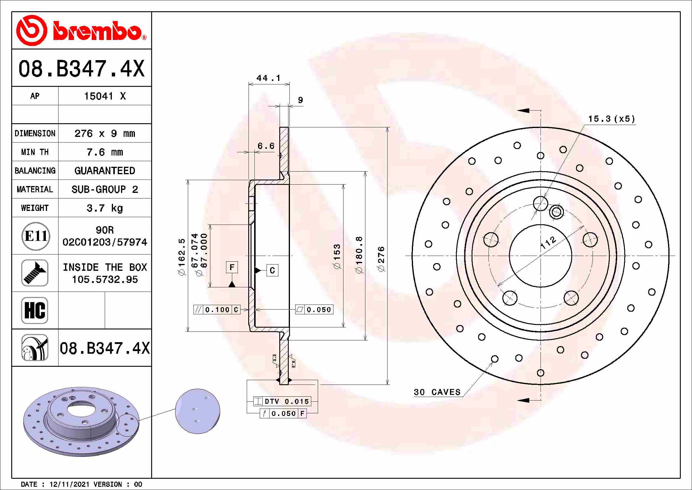 BREMBO Féktárcsa, mind 08.B347.4X_BREMBO