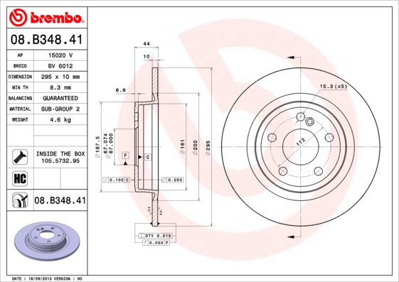 BREMBO Hátsó féktárcsa 08.B348.41_BREMBO