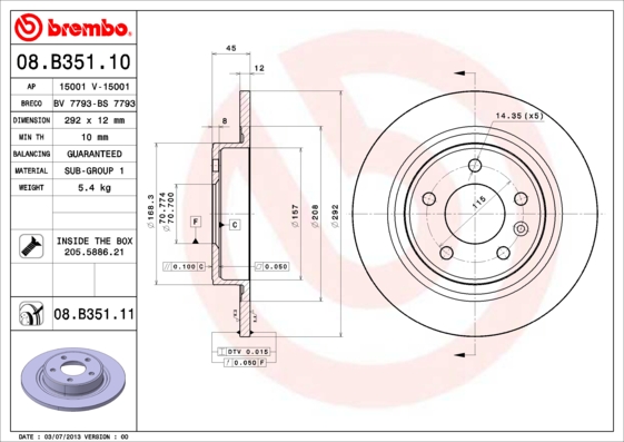 BREMBO Hátsó féktárcsa 08.B351.11_BREMBO