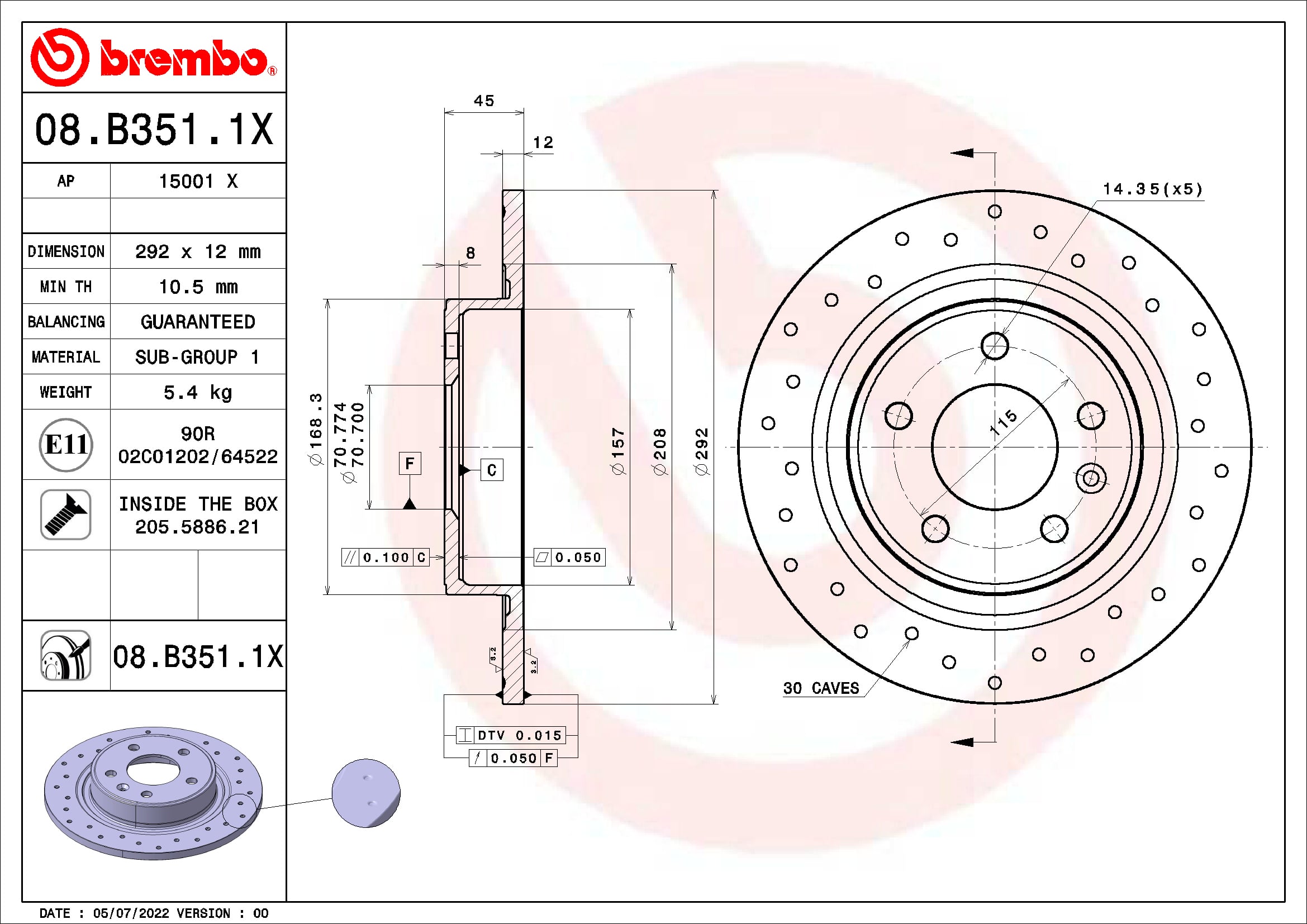 BREMBO Féktárcsa, mind 08.B351.1X_BREMBO